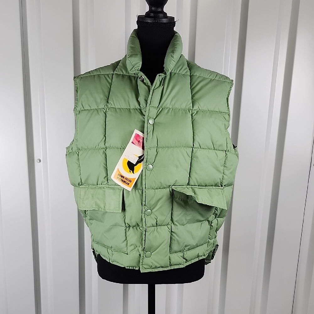 Montgomery Ward Vintage Sage Green Quilted Goose Down Puffer Vest Size Med NWT